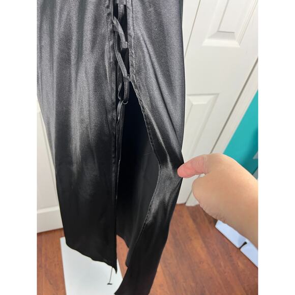 Y2K Victorias Secret Black Satin Slip Dress M 90s Lingerie Dress Side Lace-Up - Picture 4 of 7